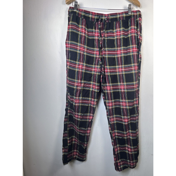 J crew Flannel Pajama Set Mens large Plaid Cotton Black red PJ button up holiday - Picture 7 of 16